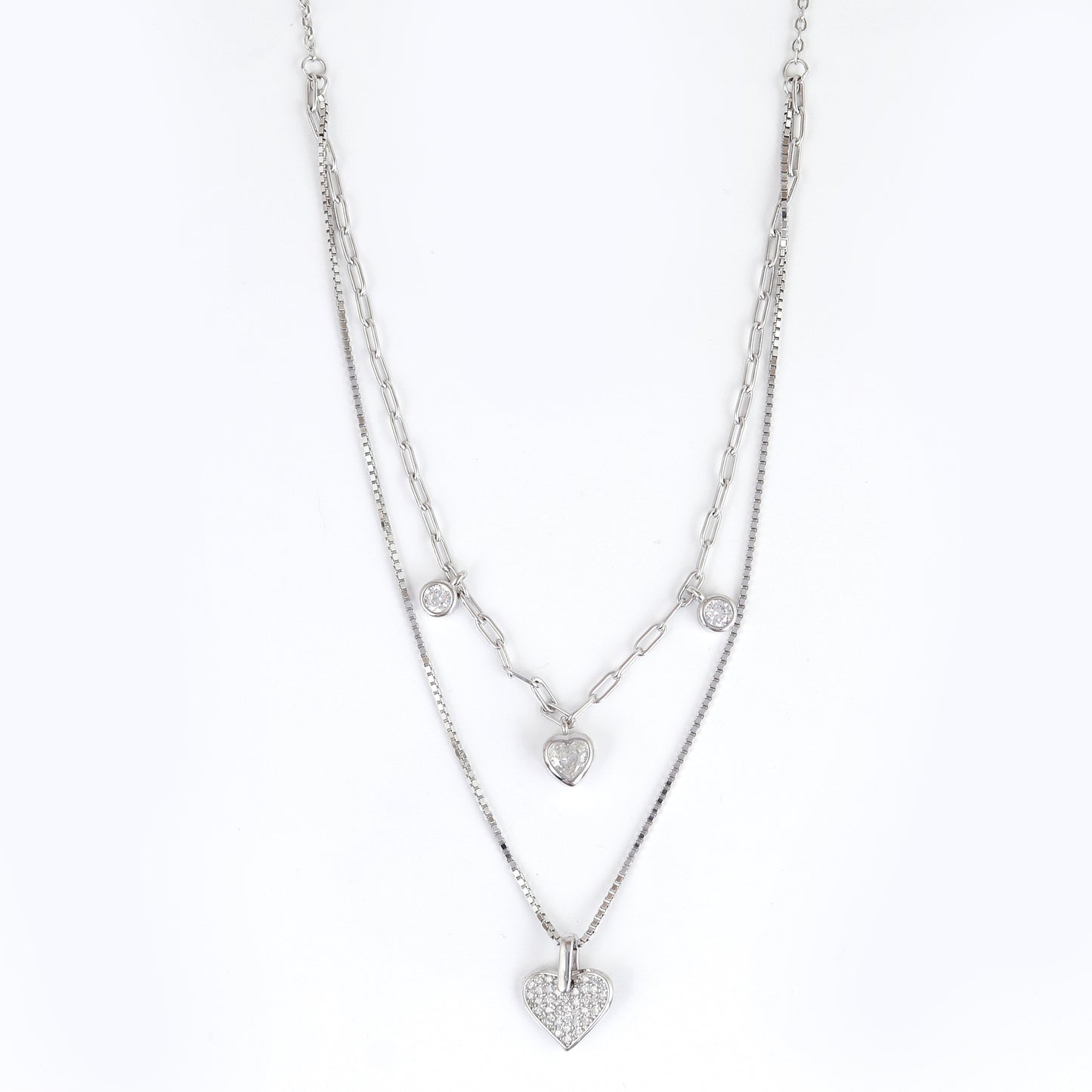 925 Sterling Silver Dual Layered Heart Pendant Necklace