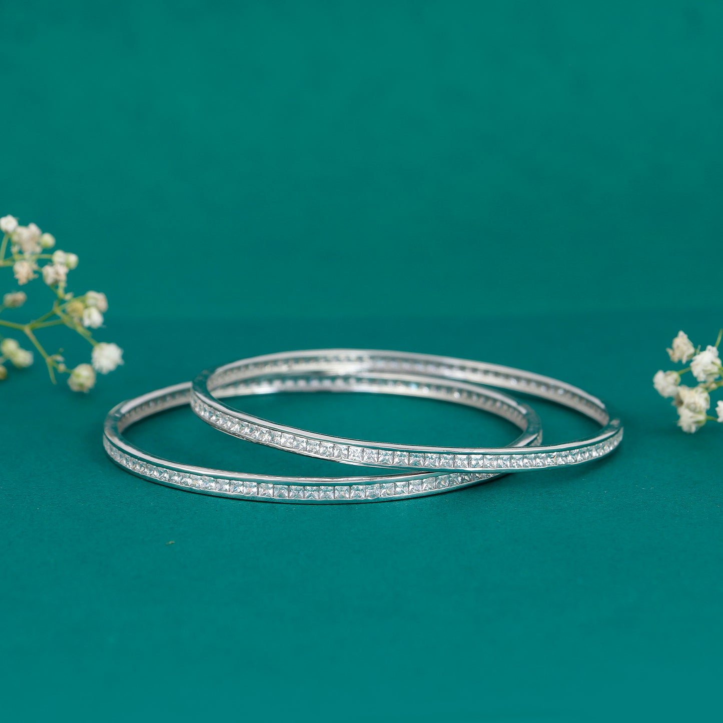 Dainty Silver Bangle with CZ Stones