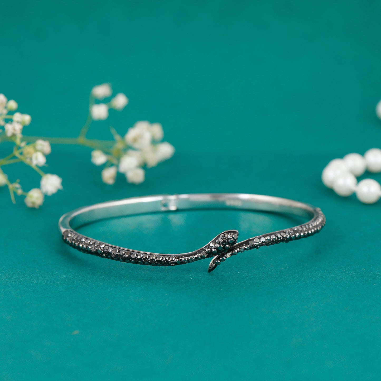 Black CZ Stone Studded Silver Bracelet
