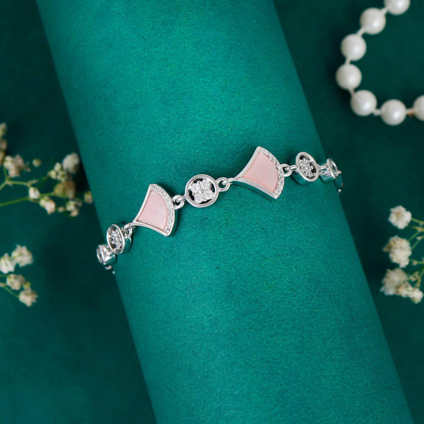 Pink & White Elegant Charm Bracelet