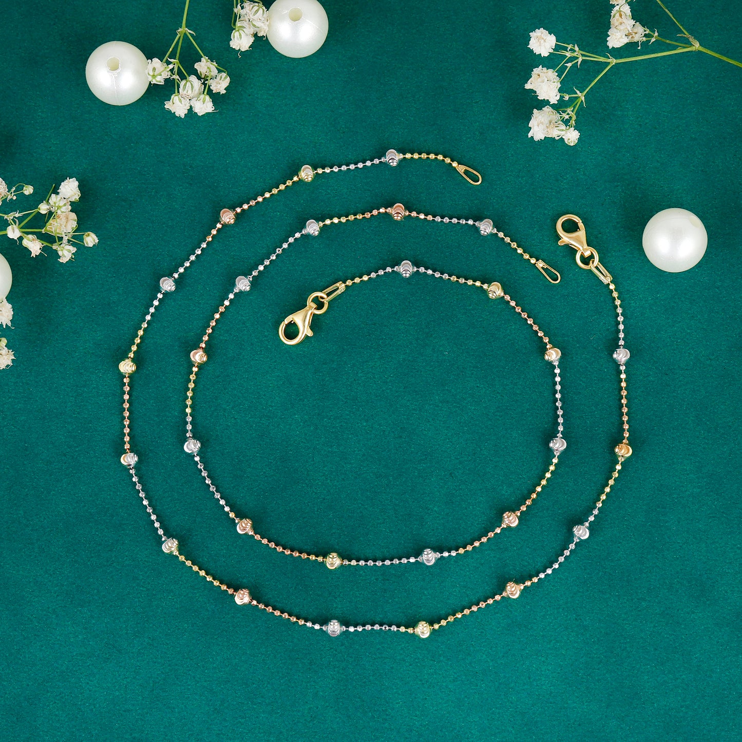 Rose Gold Beaded Sterling Silver Anklet