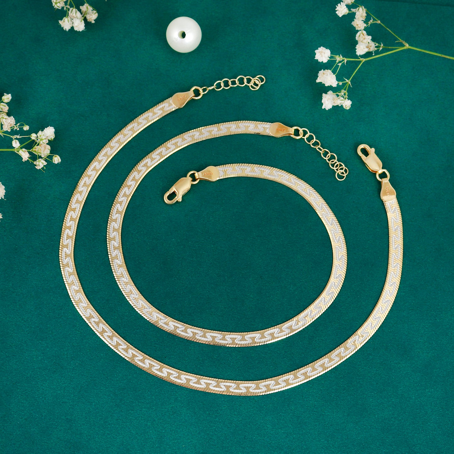 Dual Tone Flat Link Sterling Silver Anklet