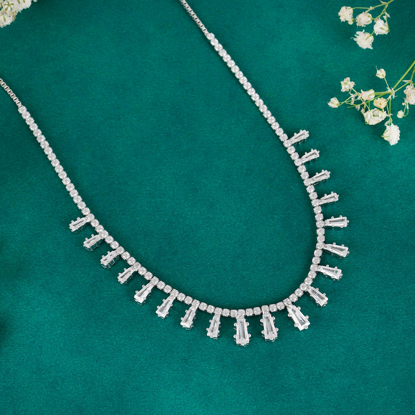 White CZ Stone Studded Necklace in 925 Sterling Silver – Timeless Statement Jewelry