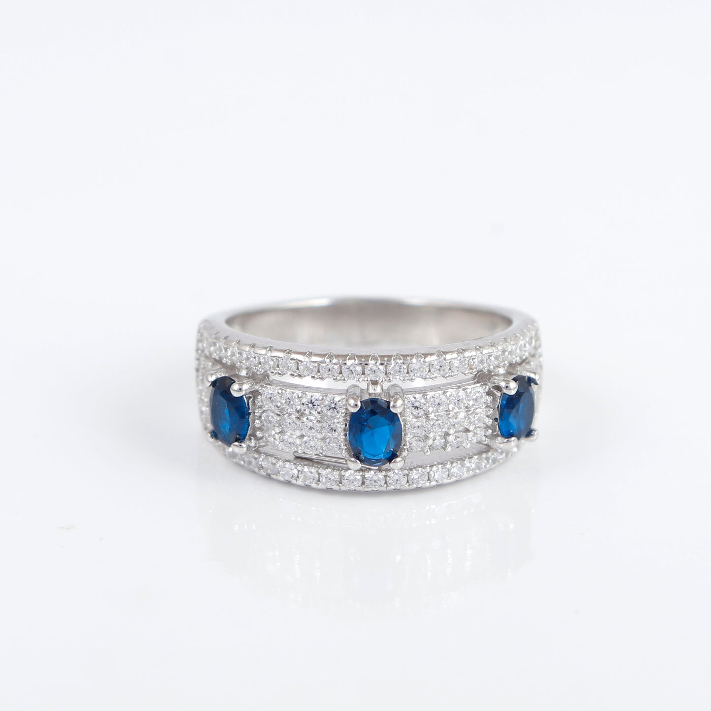 Sapphire Diamond Silver Ring
