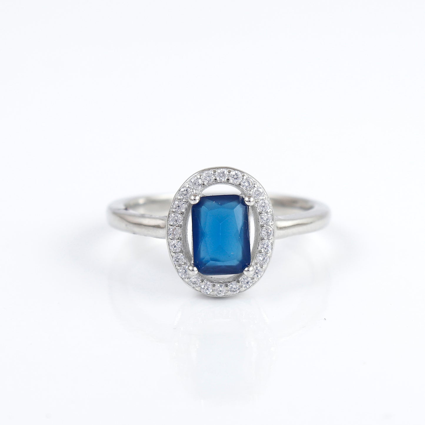 Cushion cut sapphire silver ring