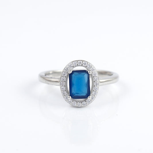 Cushion cut sapphire silver ring