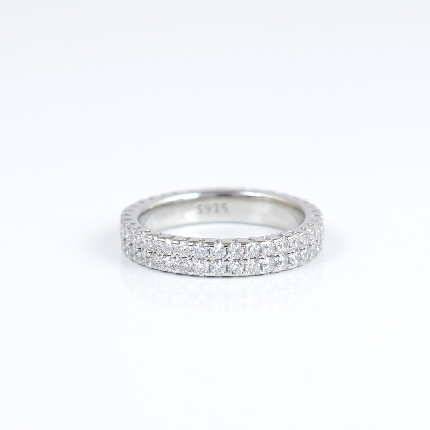 Silver Stone-Studded Double Band Ring