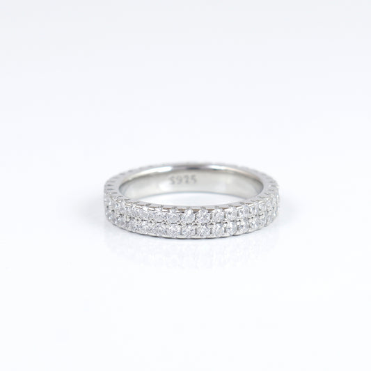 Silver Stone-Studded Double Band Ring