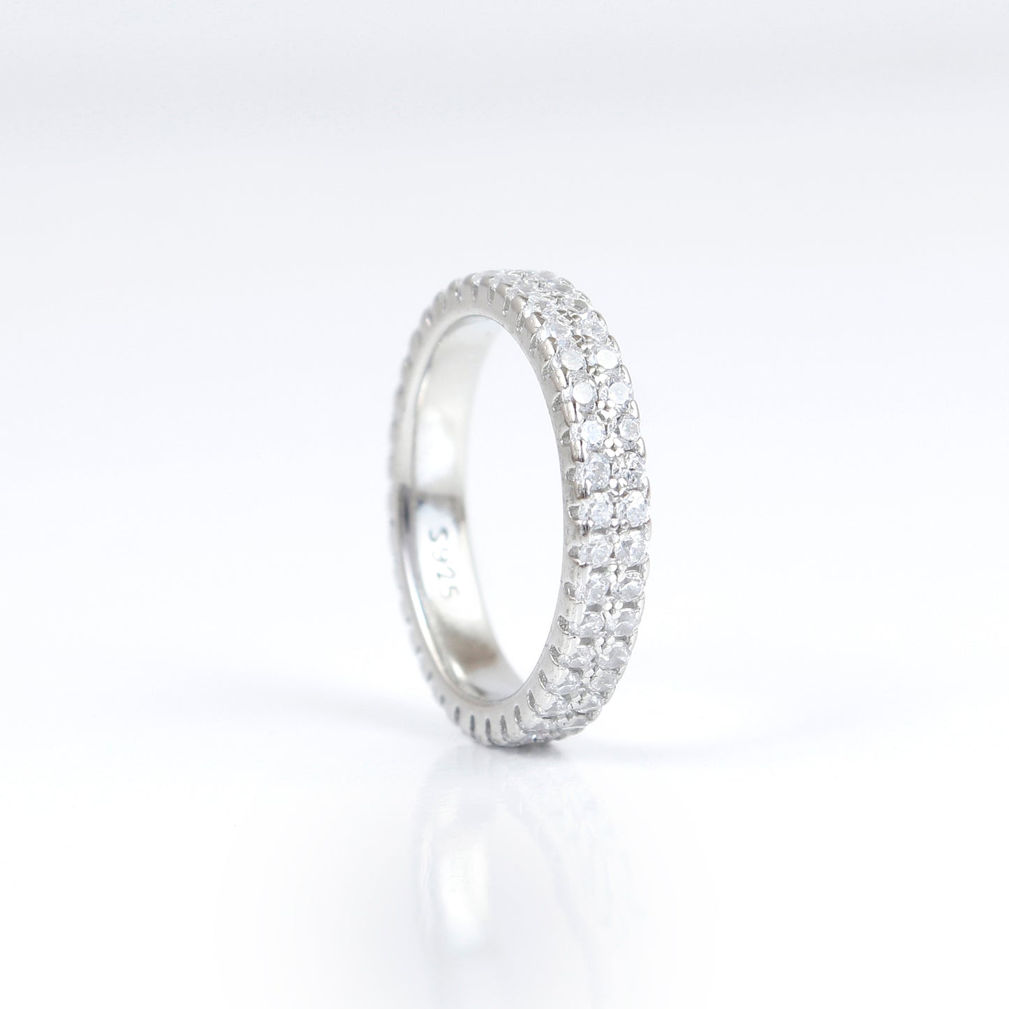 Silver Stone-Studded Double Band Ring