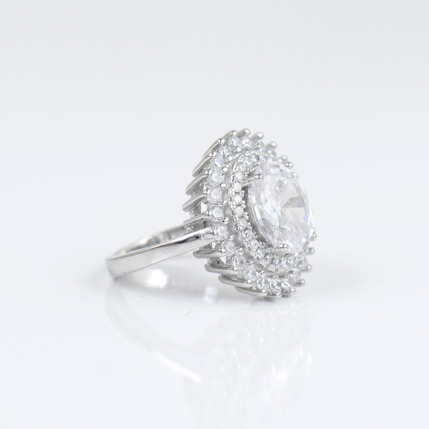 925 Sterling Silver Big Stone Flower Ring