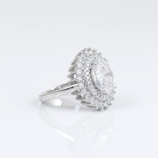 925 Sterling Silver Big Stone Flower Ring