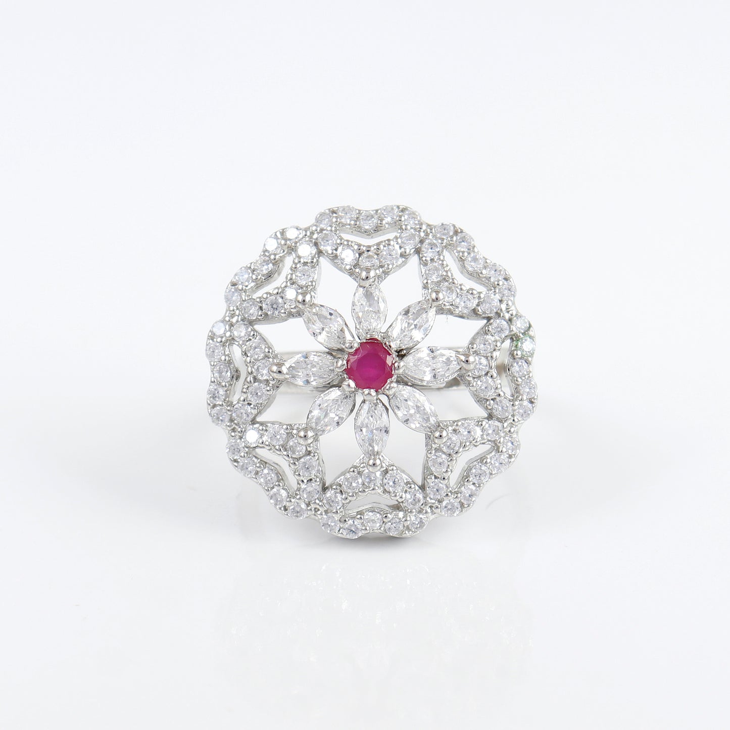 925 Sterling Silver Ruby Flower Ring
