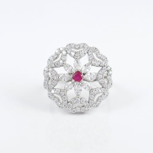 925 Sterling Silver Ruby Flower Ring
