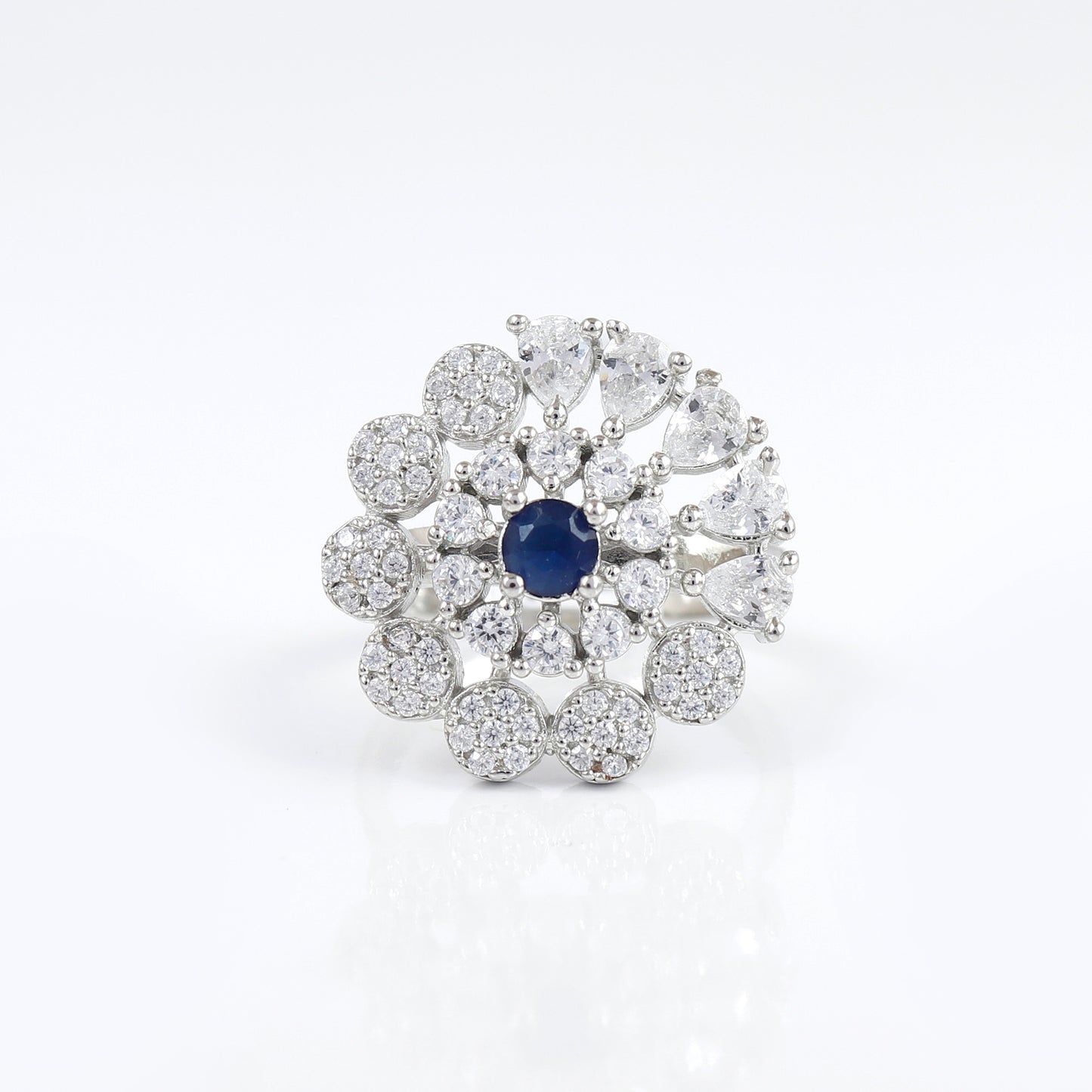 Silver Sapphire & Diamond Stone Rin