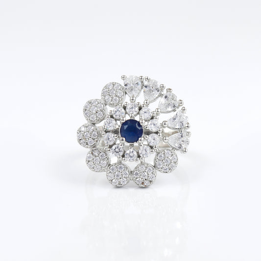 Silver Sapphire & Diamond Stone Rin