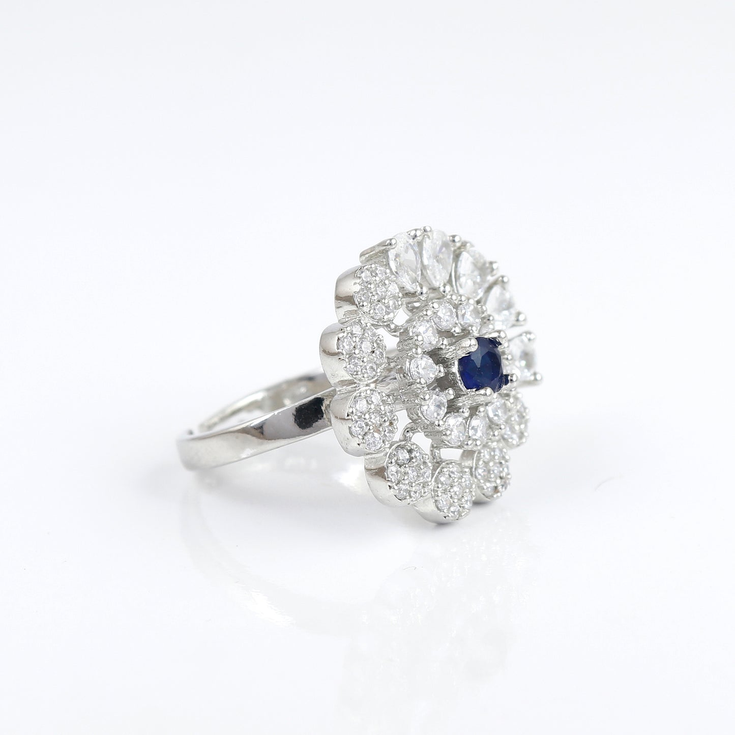 Silver Sapphire & Diamond Stone Rin