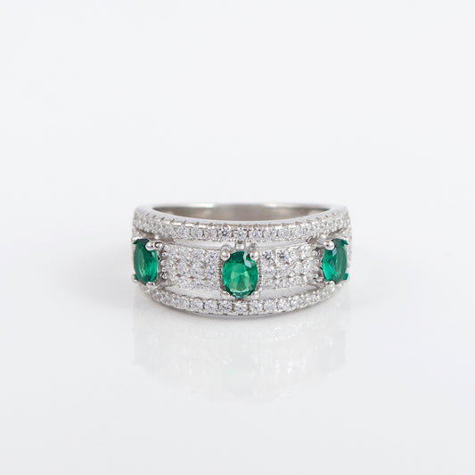 Silver Emerald studded Stone Ring