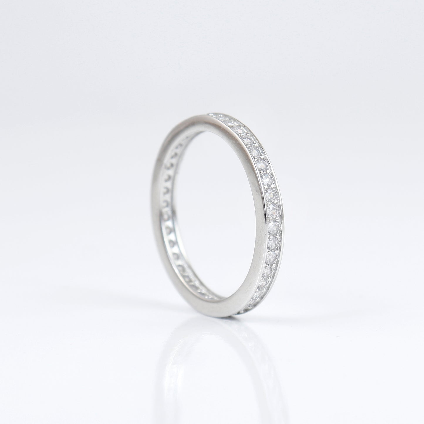 Silver Stone-Studded Double Band Ring