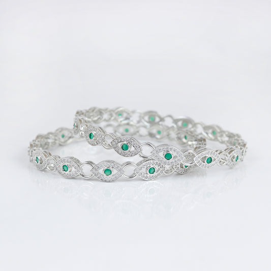 Silver Bangle with Emerald Green Accents