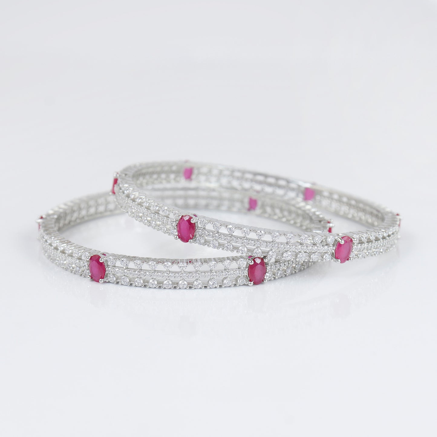 Silver Bangle with Ruby Red Stones