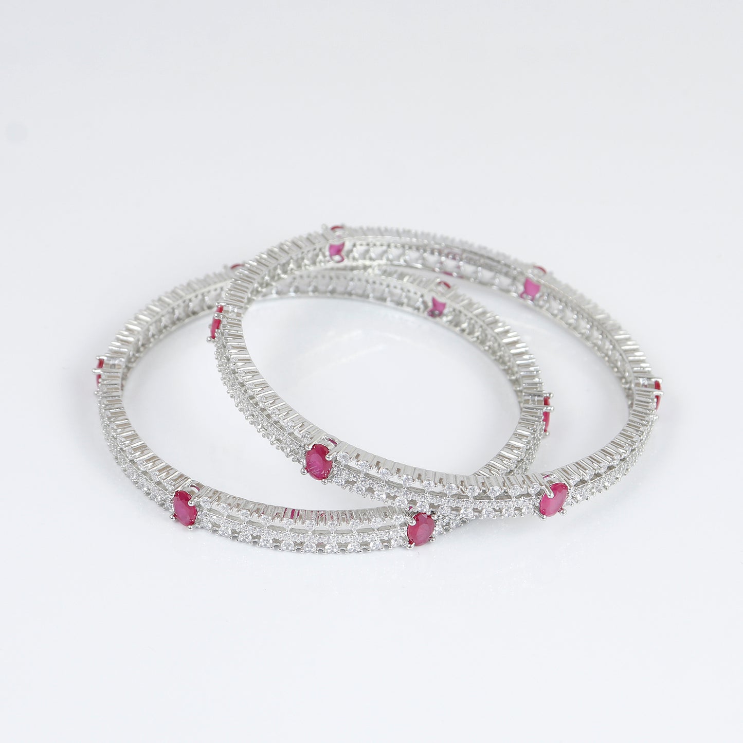 Silver Bangle with Ruby Red Stones
