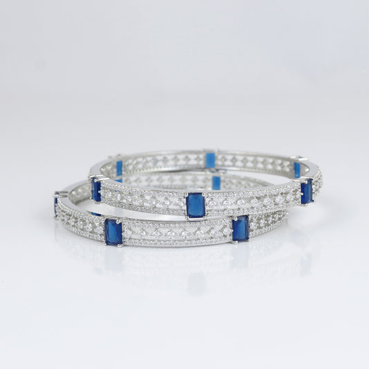 Silver Bangle with Sapphire Blue Stones