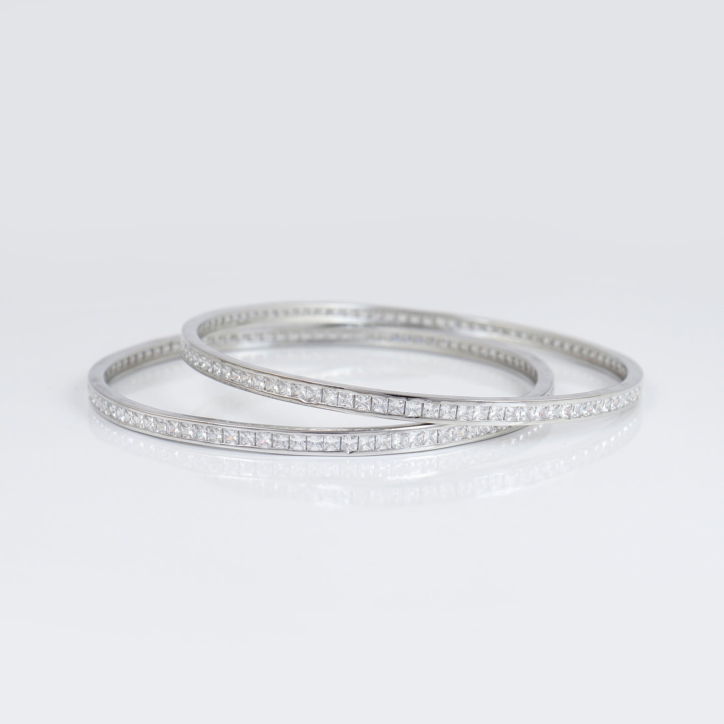 Dainty Silver Bangle with CZ Stones