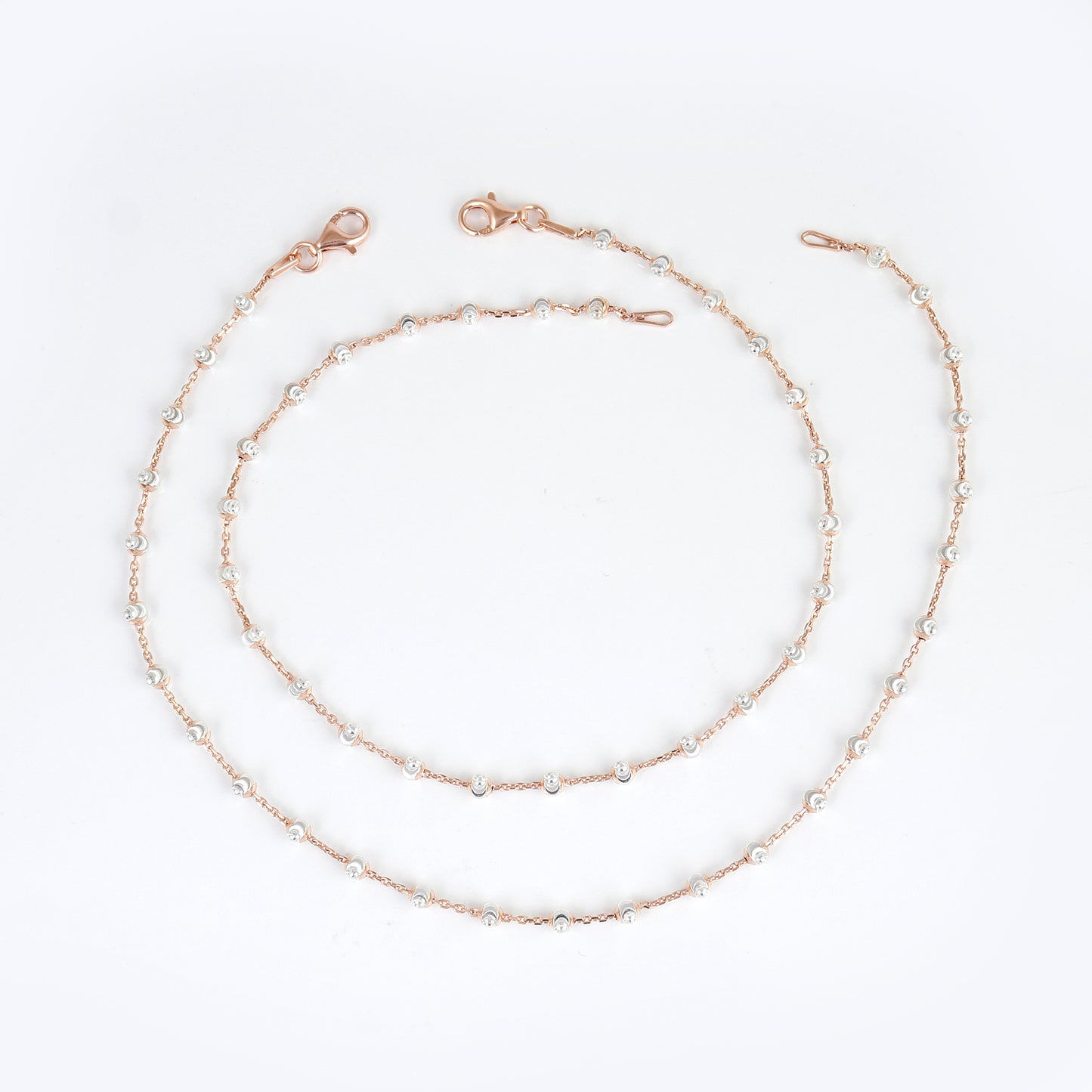 Rose Gold Pearl Beaded Sterling Silver Anklet