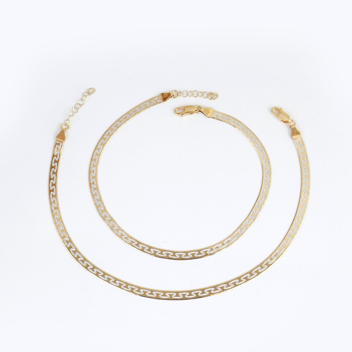 Dual Tone Flat Link Sterling Silver Anklet