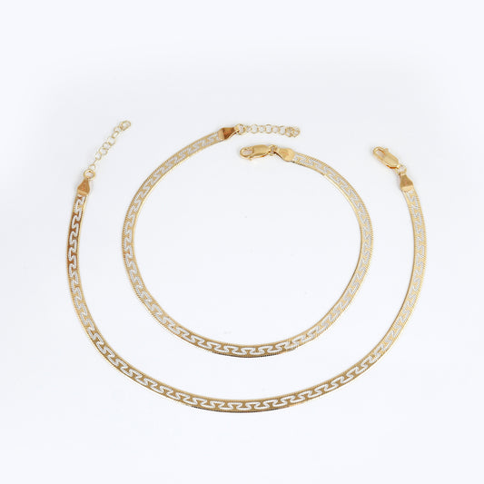 Dual Tone Flat Link Sterling Silver Anklet