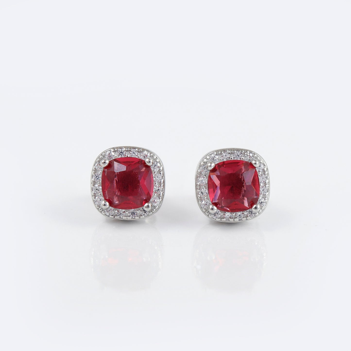 Ruby diamond cut silver earring