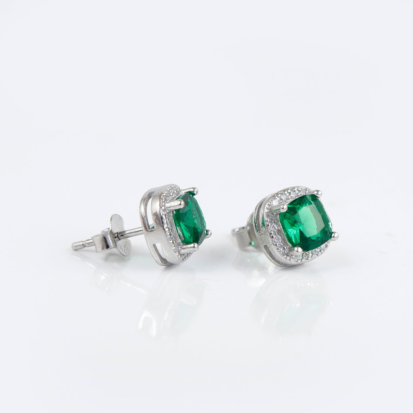 emerald cushion cut 925 silver earring