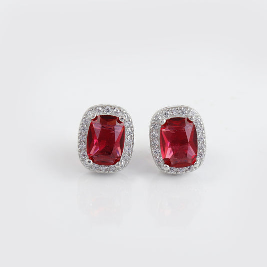 Ruby cushion cut 925 silver earring