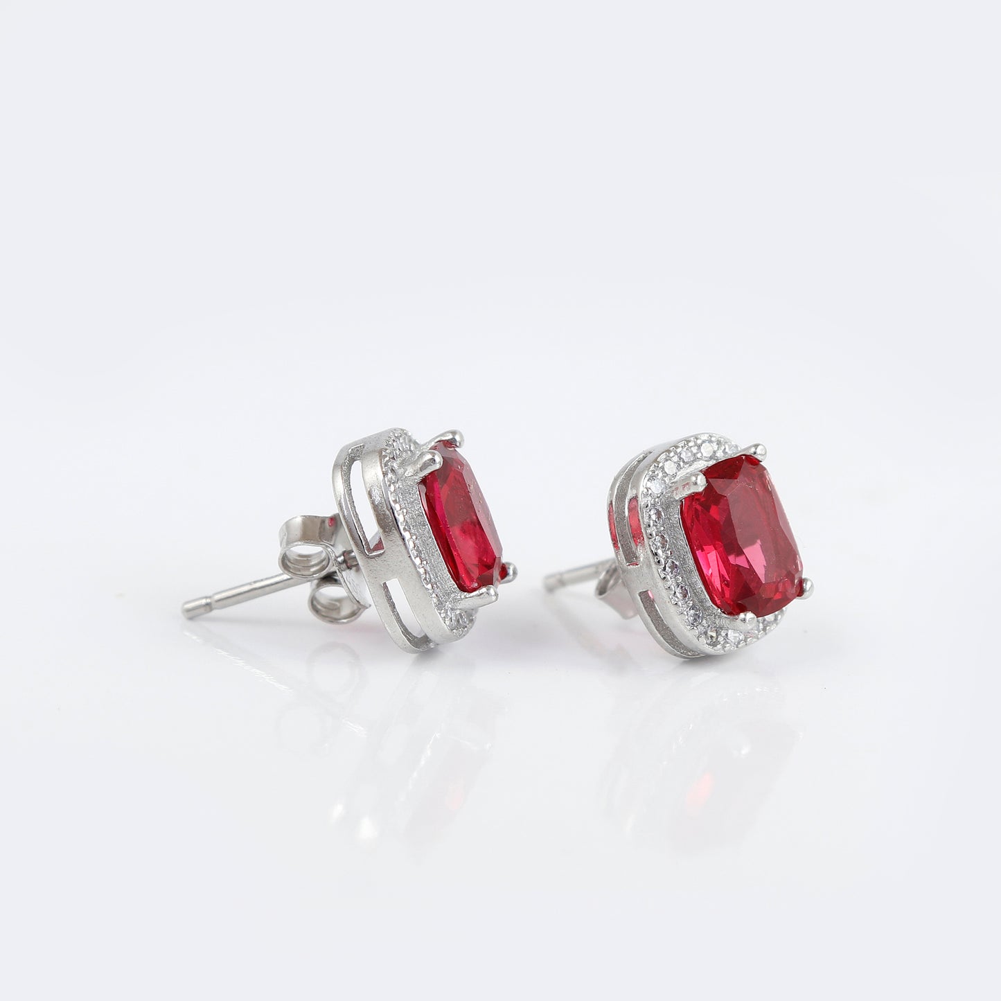 Ruby cushion cut 925 silver earring