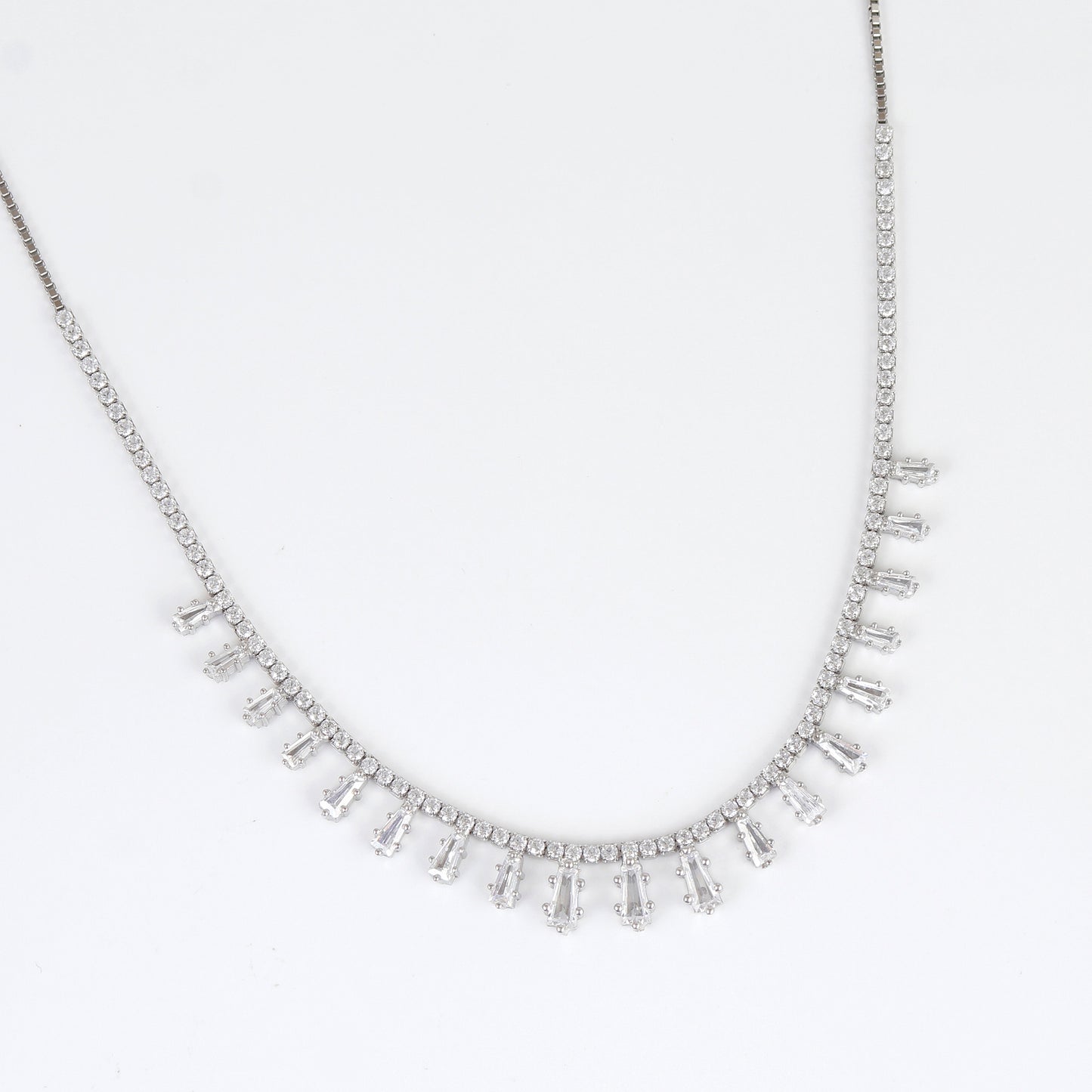 White CZ Stone Studded Necklace in 925 Sterling Silver – Timeless Statement Jewelry