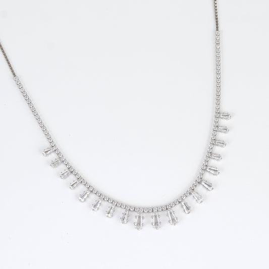 White CZ Stone Studded Necklace in 925 Sterling Silver – Timeless Statement Jewelry