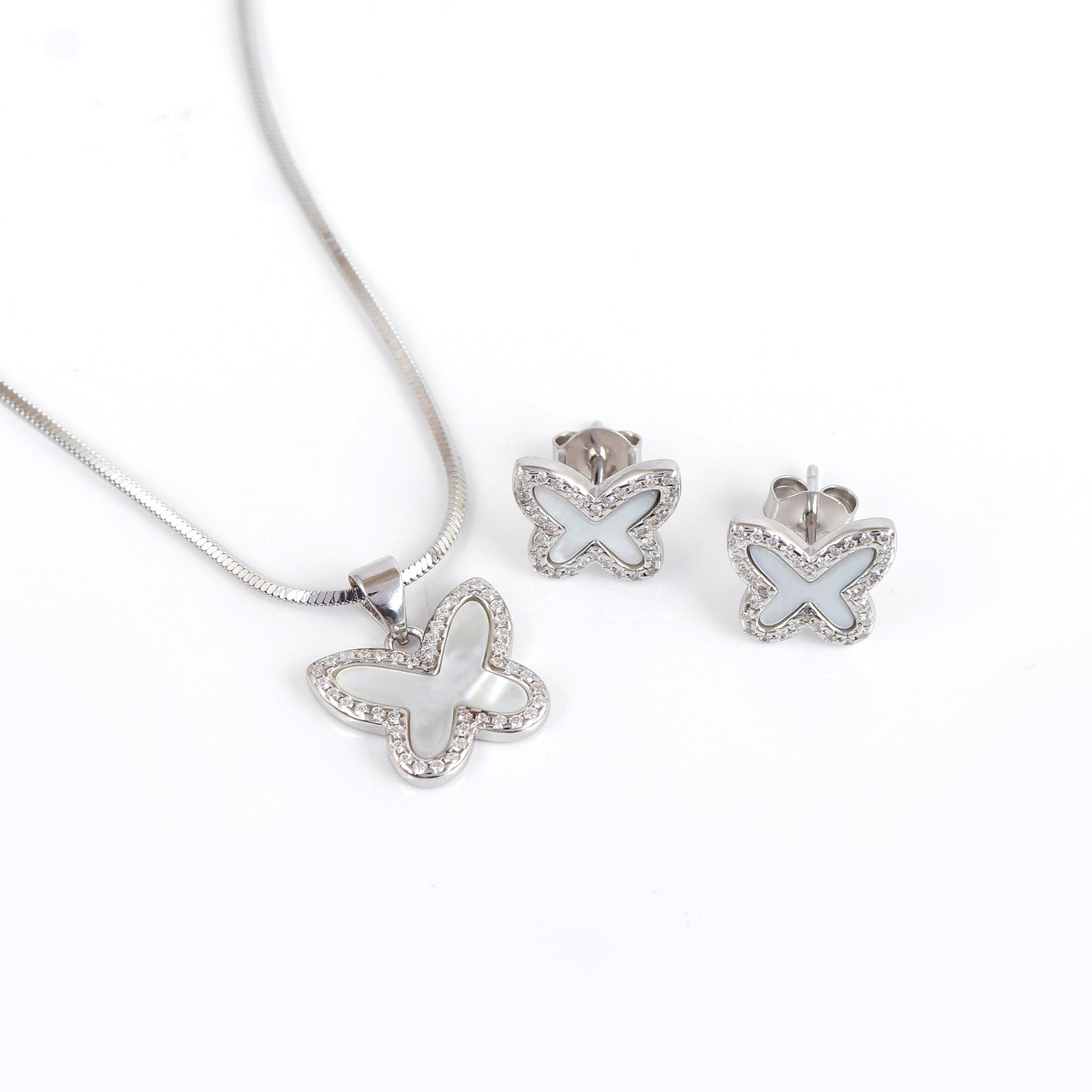Butterfly Pendant Set (Mother of Pearl + CZ)