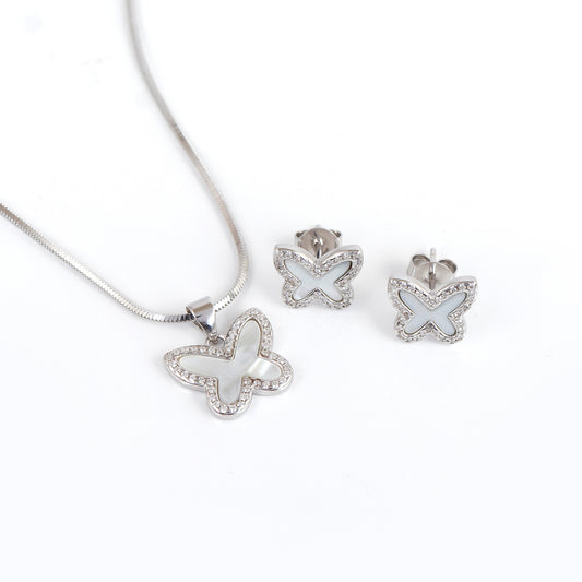 Butterfly Pendant Set (Mother of Pearl + CZ)
