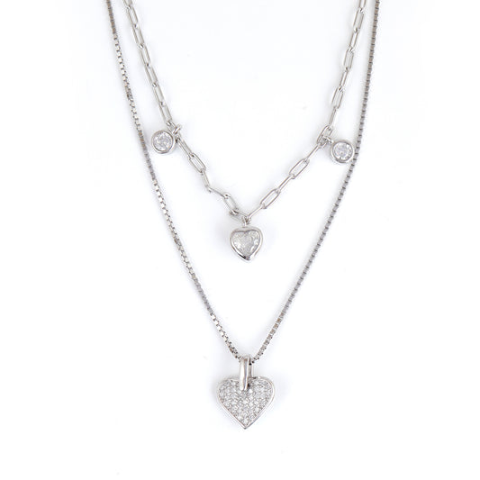 925 Sterling Silver Dual Layered Heart Pendant Necklace