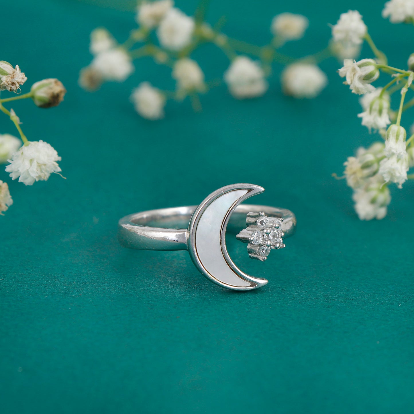 Sterling Silver Star & Moon Adjustable Ring