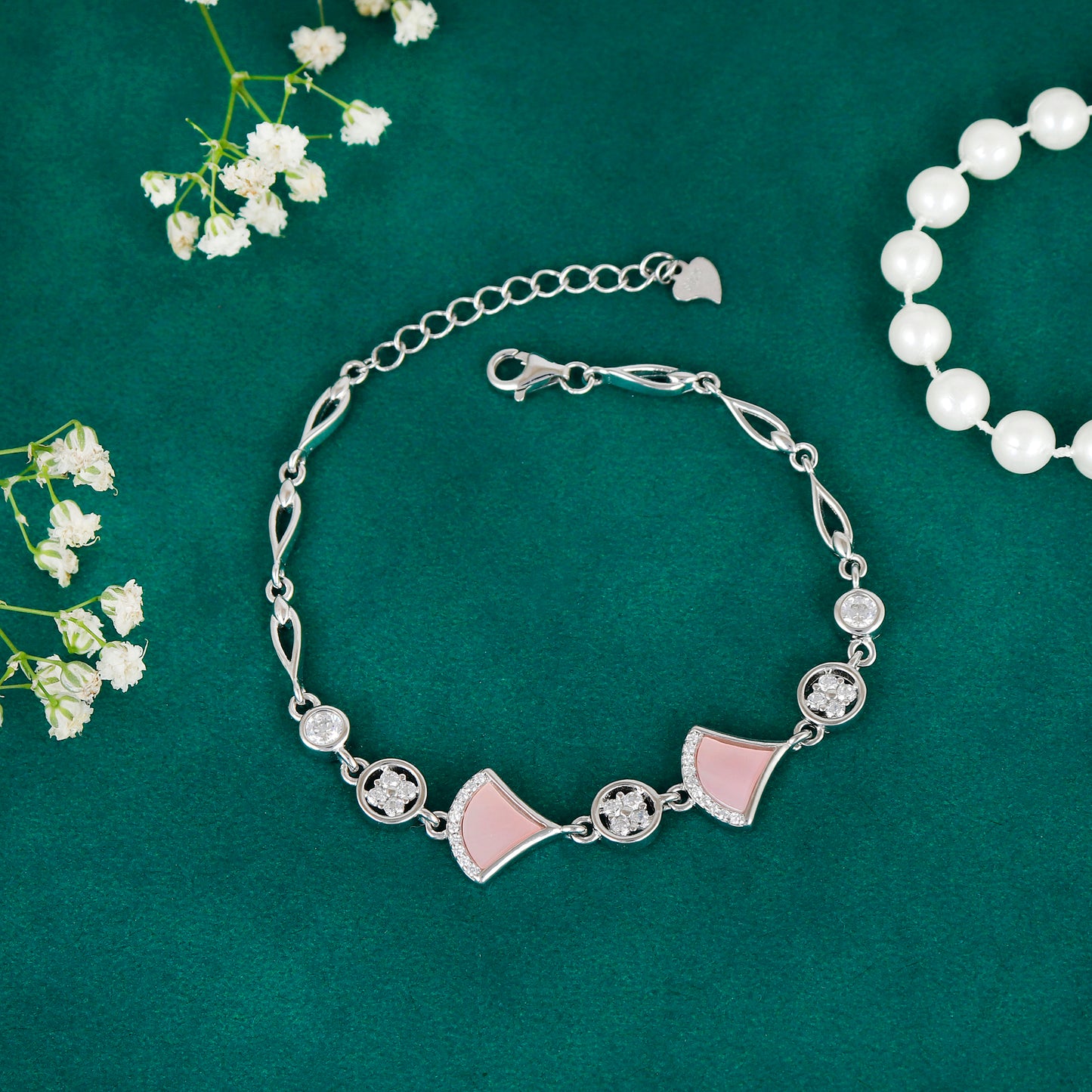 Pink & White Elegant Charm Bracelet
