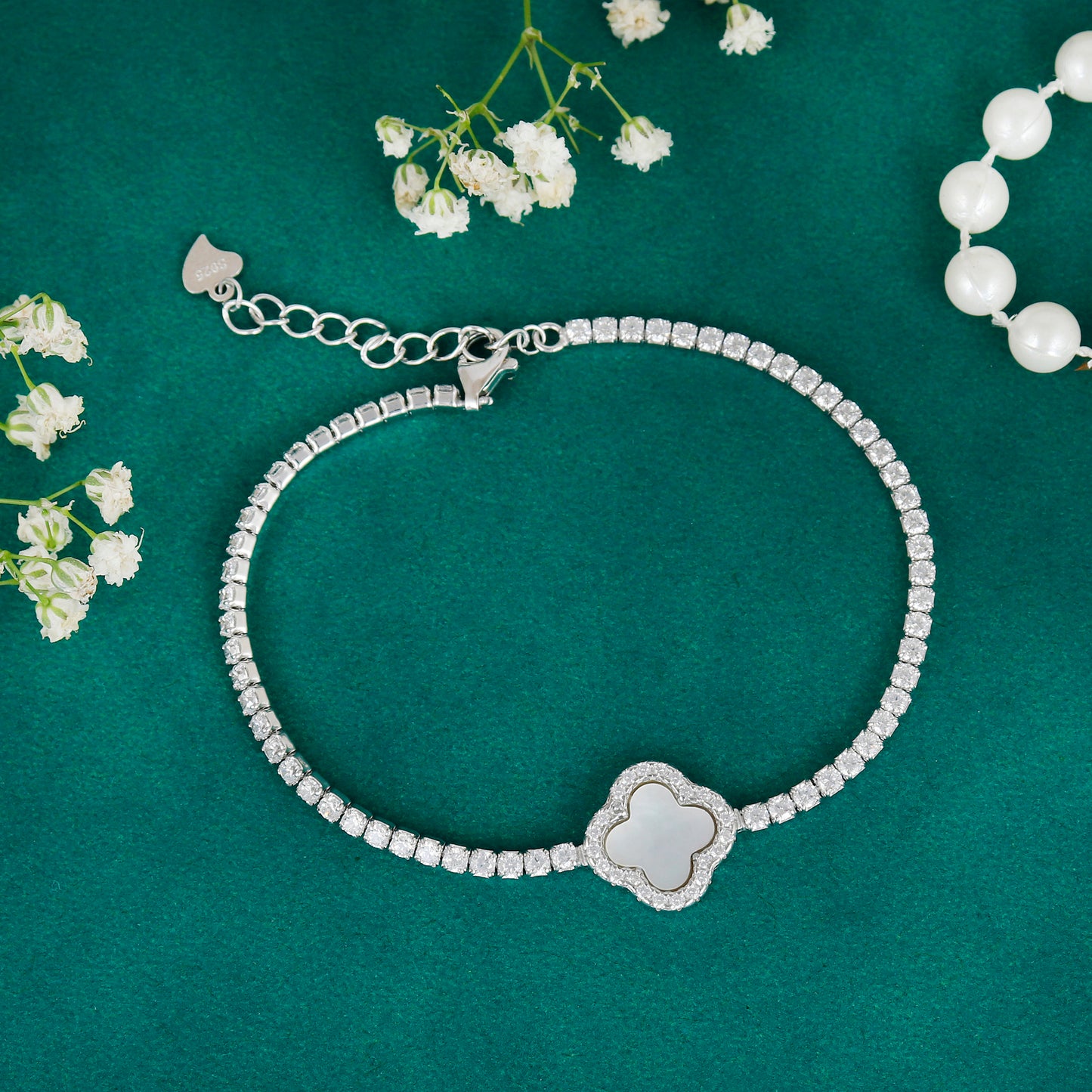 Clover Design Crystal Tennis Bracelet