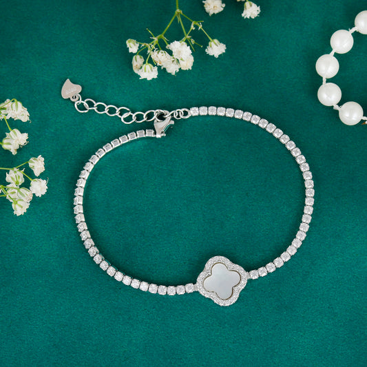 Clover Design Crystal Tennis Bracelet