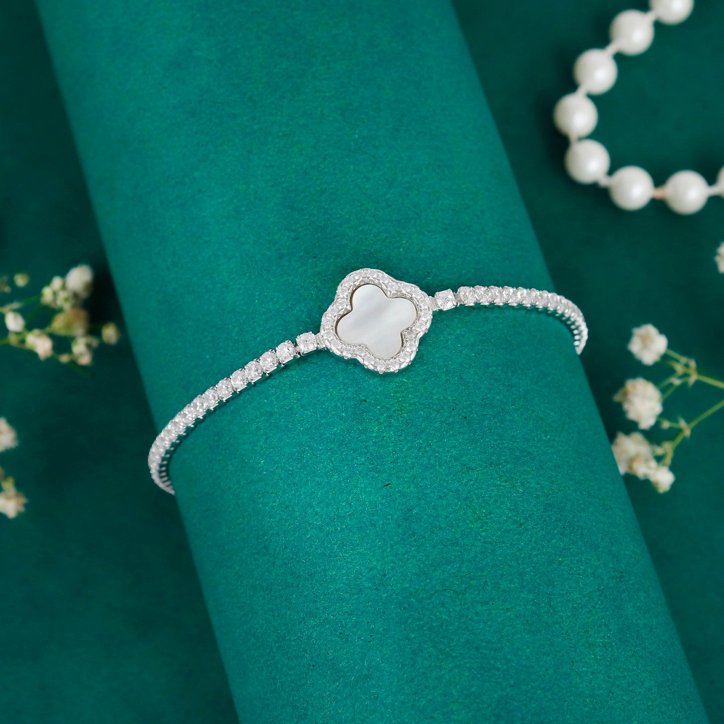 Clover Design Crystal Tennis Bracelet