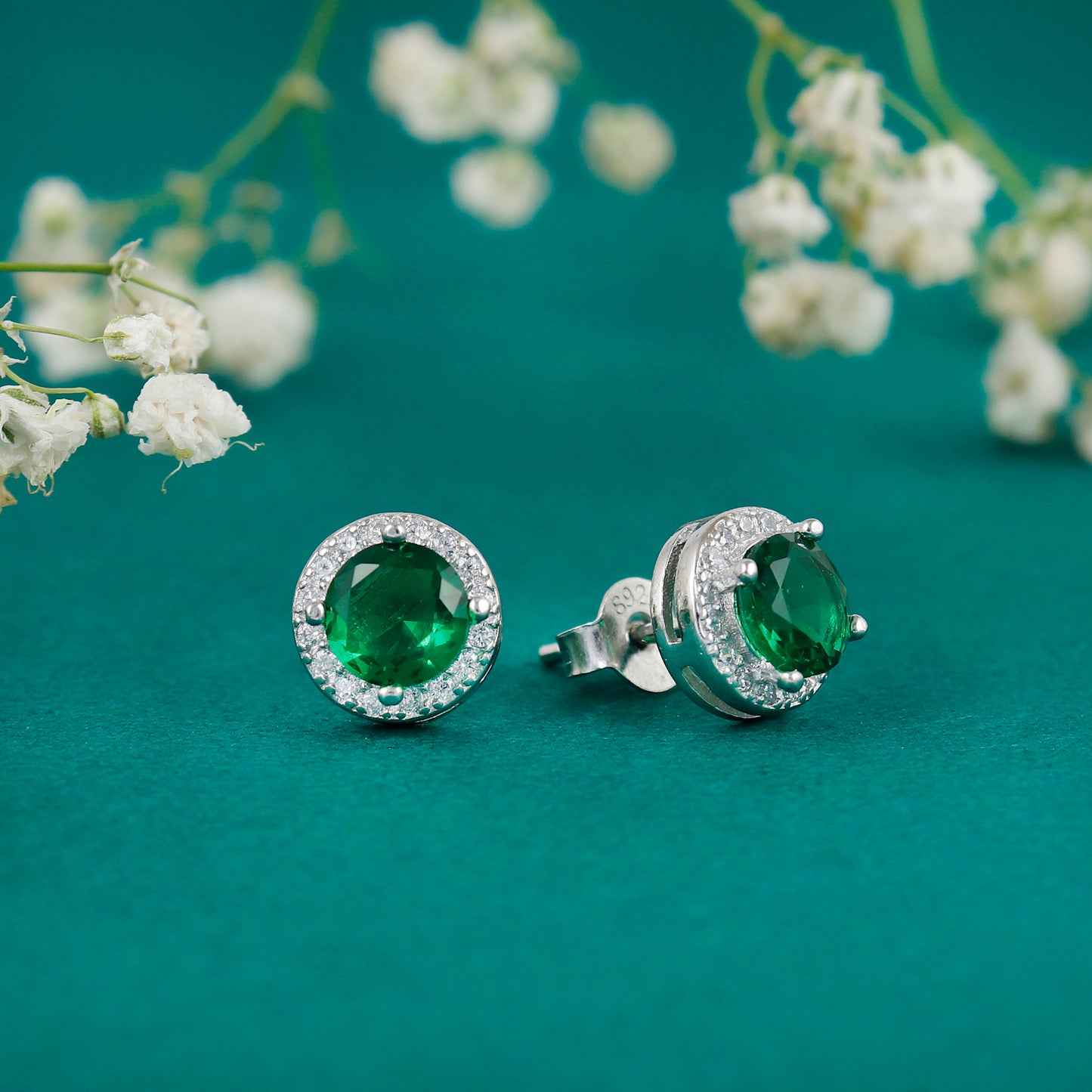 Emerald cut silver earrings