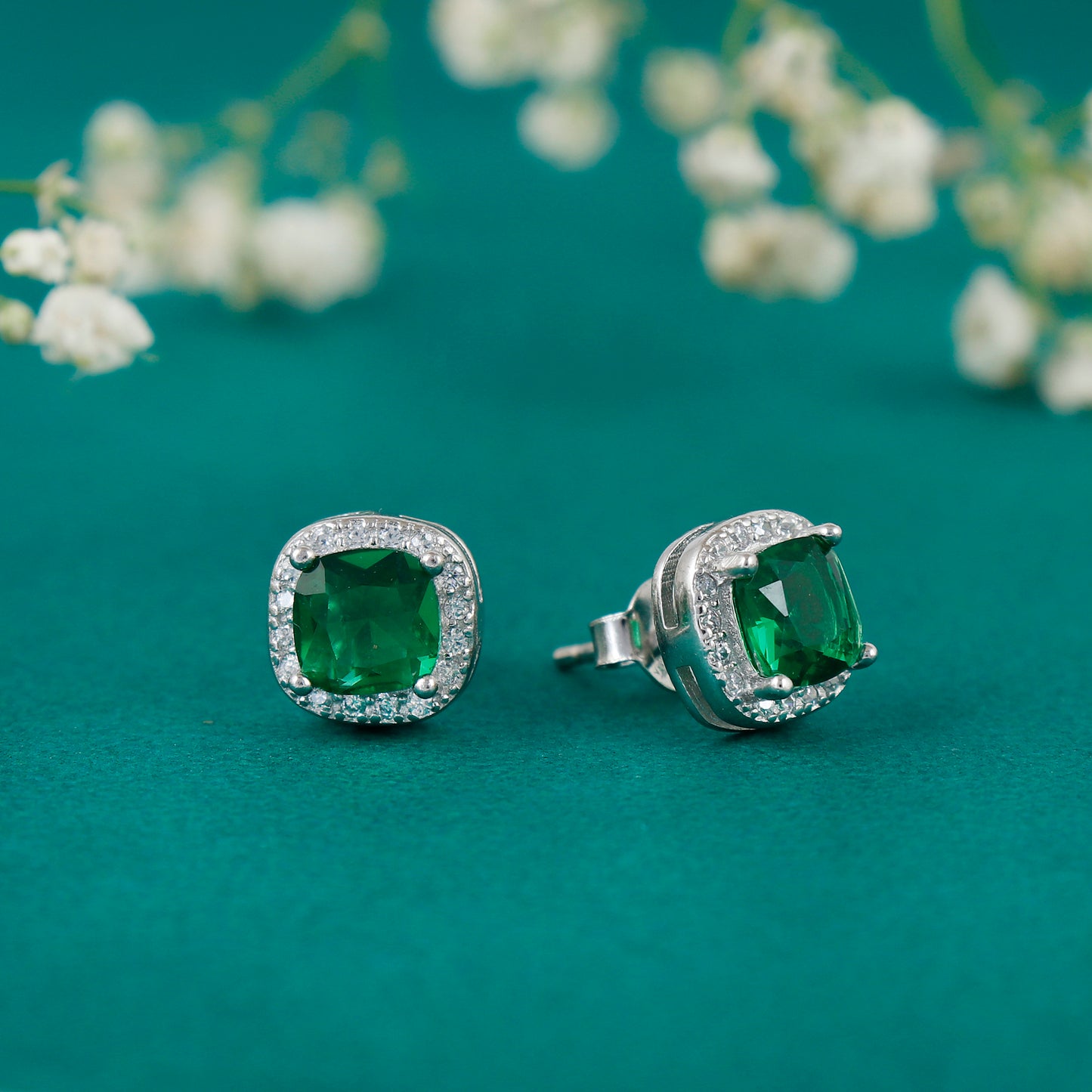 emerald cushion cut 925 silver earring