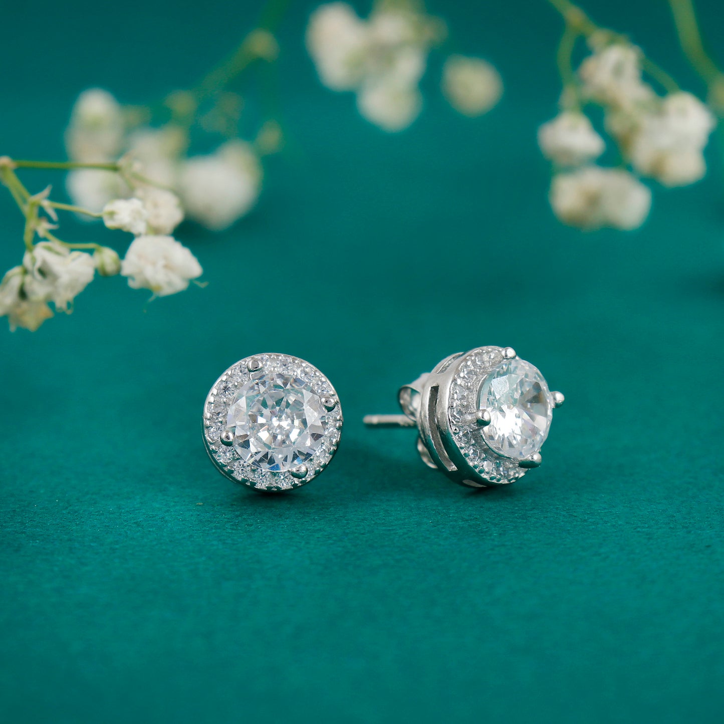 circle cut diamond 925 silver eariing