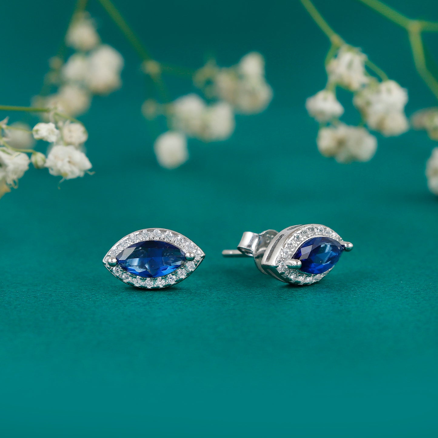 Sapphire diamond eye shaped earring