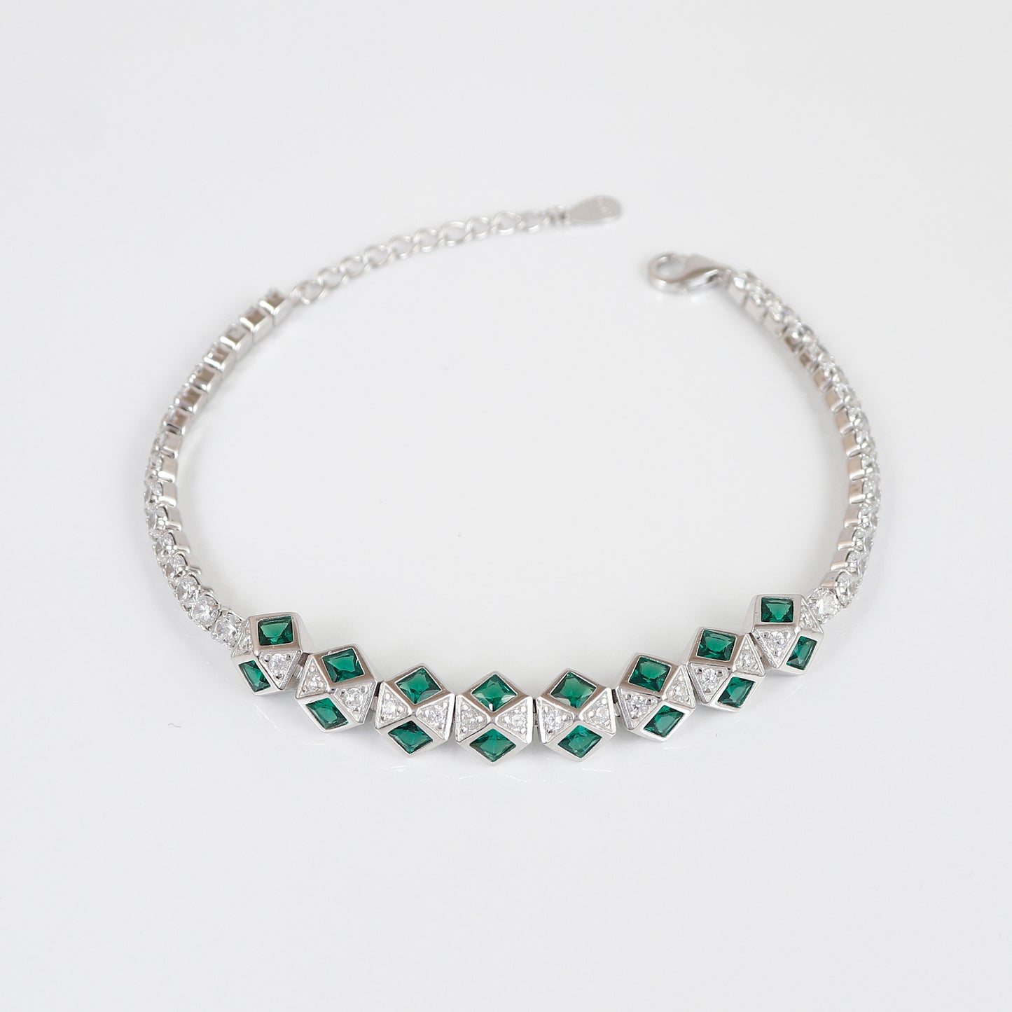 Silver Emerald Cut Stone Tennis Bracelet