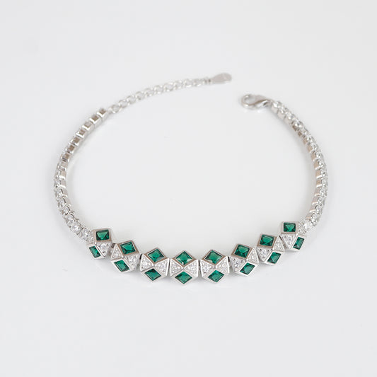 Silver Emerald Cut Stone Tennis Bracelet